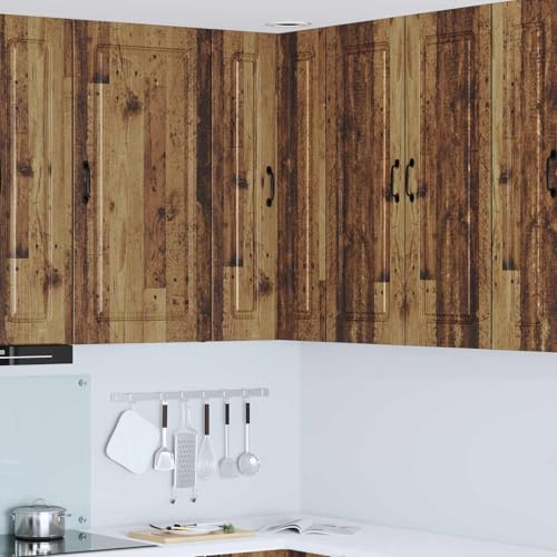 LoogCape köksvägg-hörnskåp av trämaterial, Kalmar gammalt trä 57 x 57 x 100 cm, 3 hyllor 2 dörrar, förvaringsutrymme för kök, hall och matsal