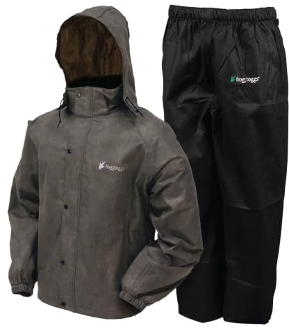 FROGG TOGGS Men's Standard Classic All-Sport 3-Layer Waterproof Breathable Rain Suit, Stone/Black, Large
