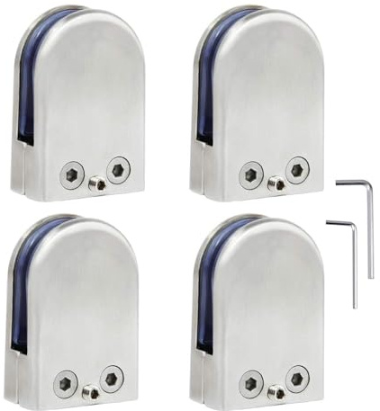 Discoball 4 x (10-12mm) Stainless Steel 304 Glass Clamp Bracket Holder for Window Balustrade Stair Handrail- (4-pack) - Upgraded