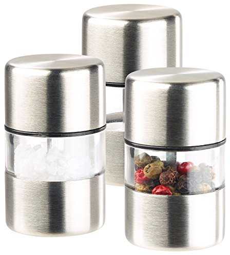 PEARL Salzstreuer: Mini-Salz-/Pfeffermühle, Edelstahl, Keramikmahlwerk, 3er-Set (Mini Mühle, Salzstreuer, Kleine Handtasche)