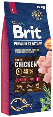 Brit Premium Junior L Trockenfutter für Welpen großer Rassen, 15 kg | Alleinfutter mit Huhn, für Welpen & Junghunde großer Rassen, unterstützt: Wachstum, Muskelaufbau, Haut & Fell, Gelenke