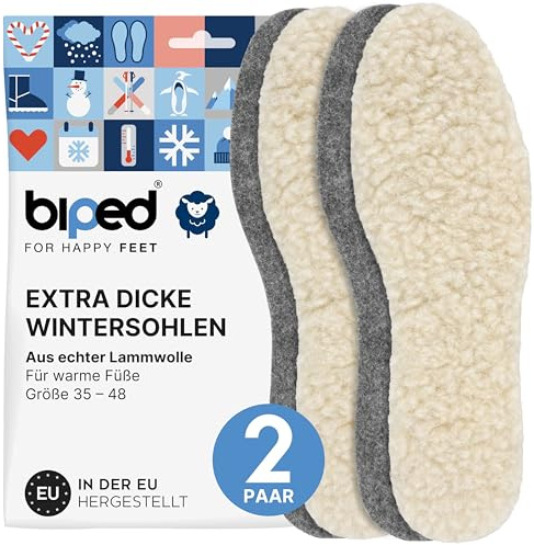 biped 2 paia di solette di lana in lana d'agnello e feltro - Solette invernali extra spesse e riscaldanti per scarpe da uomo e da donna z1004(38)