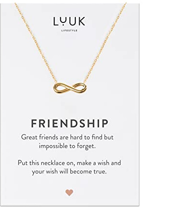 LUUK LIFESTYLE Damen Halskette mit Anhänger und HAPPINESS Spruchkarte, Edelstahl, 50cm verstellbar, wasserfest, Geschenk für Freundin, Frau, beste freundin, Glücksbringer, Silber|Gold|Roségold