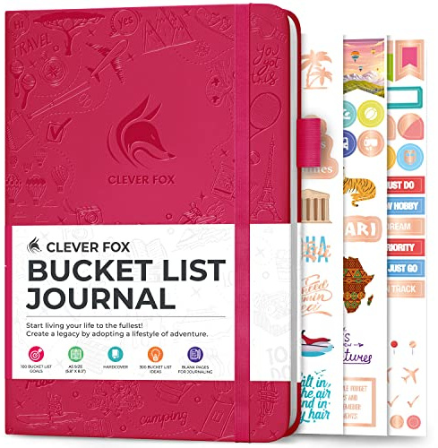 Clever Fox Bucket List Journal – Liste de seau inspirante et livre de voyage pour souvenirs et aventures – Carnet de motivation pour un usage personnel et les couples – A5, 14 x 21 cm, rose foncé