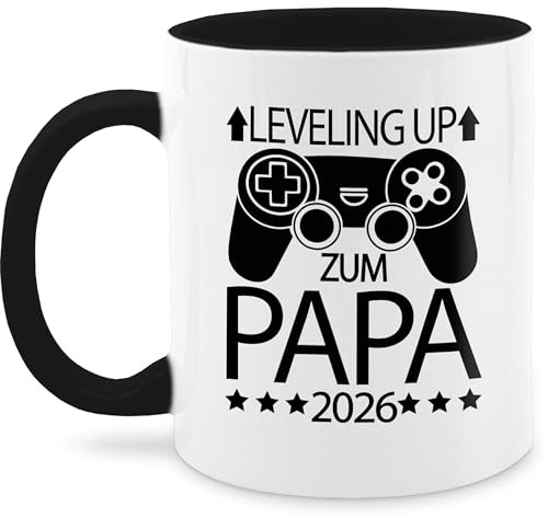 Tasse Tassen 325ml - Geschenk Vatertag - Leveling up zum Papa 2026 mit Controller - schwarz - 325 ml - Schwarz - daddy to be 2023 vatertagstasse vatertagsgeschenk dad level kaffeetasse 2024