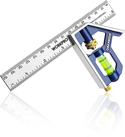 WORKPRO Kombinationswinkel 150mm, Universalwinkel Einstellbar Anschlagwinkel mit Wasserwaage und Anreissnadel, Winkelmesser Messwerkzeug aus Edelstahl mit Zinklegierungsgriff für Holzbearbeitung