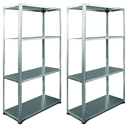RBUK Pack of 2 RB BOSS Garage Shelving Units 145cm x 75cm x 30cm BOLTED Galvanised Steel Racking Outdoor Garden Shed Storage 4 Tier 180KG Capacity (45kg Per Shelf) for Workshop, Garage & Home