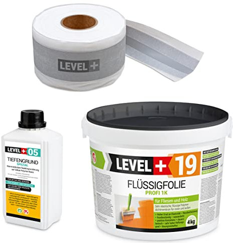 Sealing Set Liquid Film 4 kg on Wooden Tiles, 5 m Sealing Tape, Deep Primer 1 L, Sealing Set Indoor Outdoor Shower Bathroom Kitchen SET510