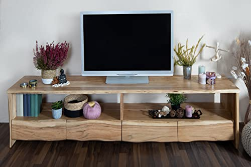 SAM Lowboard Dahlia II 190x45x50 cm Akazie Natur Baumkante | TV-Schrank mit 4 Schubladen & offenem Fach, TV-Board, Akazienholz naturfarben & massiv