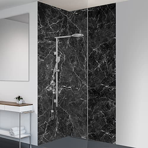 yourplate Duschrückwände individuelle Größe (Marmor Schwarz) | 3mm Aluminium Verbundplatte, exklusives Design, einfache Montage, geringes Gewicht, fugenlos, wasserdicht, pflegeleicht