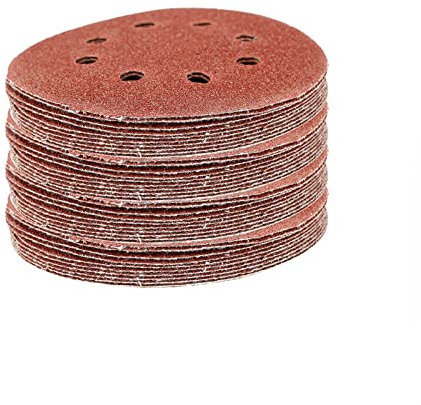 100 piezas de gancho de 125 mm y amp; Papel de lija abrasivo de bucle Disco de lija rojo de 5 pulgadas con 8 agujeros Granos 40~3000 Papel de lija disponible, papel de lija rojo, grano 1000, 100 pi