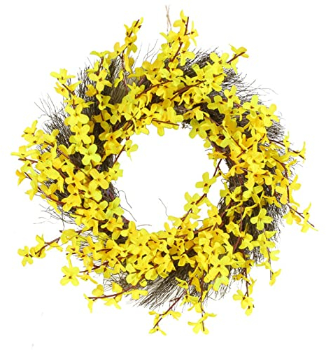 Türkranz Frühling Künstliche Wildblumen Türkranz 40cm, Frühlingskranz Gelb Blumenkranz Sommer Dekokranz Wandkranz Ganzjährig Kranz für Tür, Fenster, Wand