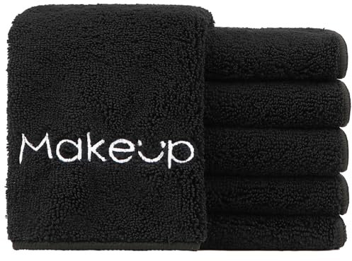 HOMEXCEL Lot de 6 chiffons démaquillants lavables et doux en microfibre pour tous les types de peau, 33 x 33 cm, noir
