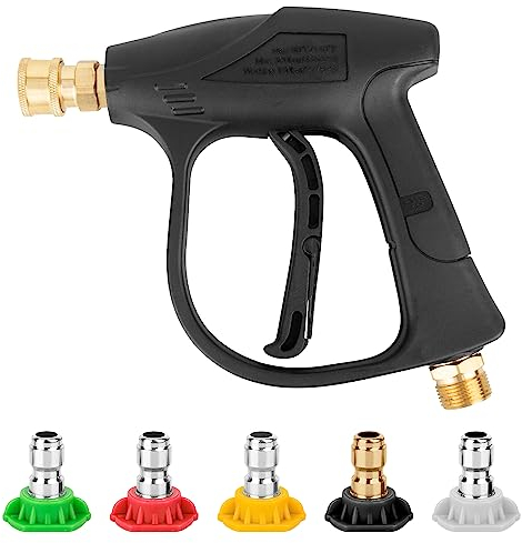 4350PSI High Pressure Washer Gun with 5 Water Nozzle Tip, Cleaner Gun Car Wash Water Gun for Car Cleaning Quick Release Car Washer Gun, Power Short Spray Gun M22 Metric Thread