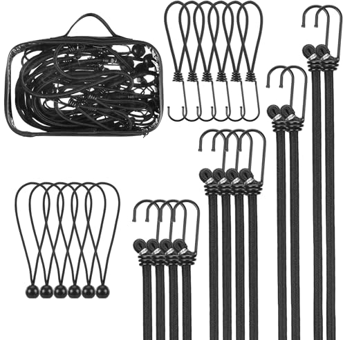 PRETEX Spanngummi Set schwarz - 24 Stück Expander - Spanngurte mit Haken Kugel Öse - extra stark für Gepäck Planenspanner Zeltspanner - Multipack Spanngurt Set - versch. Längen