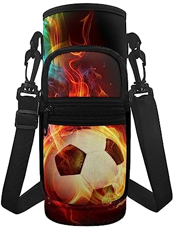 Binienty Feuer-Fußball-Tragetasche, Tragetasche, Sport-Trinkflasche, Halter mit Schultergurt und 2 Taschen für Männer und Frauen, Wandern, Camping, Reisen