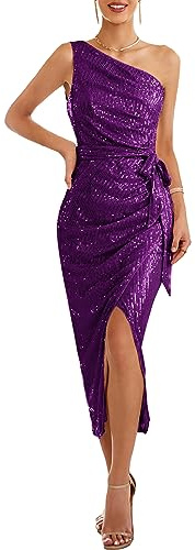 Grace Karin Robe de cocktail en paillettes pour femmes, sans manches, robe de soirée scintillante pour mariage, Violet, L