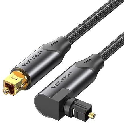 VENTION 90 Grad Optisches Audiokabel 2m - Toslink S/PDIF Digital Audio Kabel - Geflochten, 24K Vergoldet, Aluminiumhülle Lichtleiterkabel Für Soundbar, Stereoanlage, Heimkino, PS4, Xbox usw.(Schwarz)