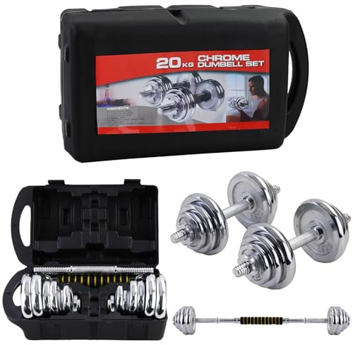 RAMROXX 20 kg Profi Hantel Kurzhantel Langhantel Set Chrom Gusseisen