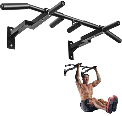 Yes4All Multi-Grip Wall Mount Pull-Up Bar, 16 Inches & 24 Inches Reversible Stud and Wall Compatibility Mounted Pull Up Bar Design, Solid Construction Strength Training
