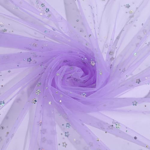 Wambere 100cm x 150 cm Glitzer Tüllstoff Glitzernder Stoff,Pflaumenblüten-Tüllstoff mit Pailletten,Deko Stoffe Tulle Fabric,für DIY Nähen Handwerk Geschenkverpackung Hochzeit Party Deko,Lila
