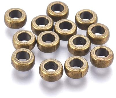 Perlin 50stk Metallperlen Set Tibetischen Zwischenperlen Spacer Rondelle Ring Großlochperlen mit 3mm Loch Bronze Schmuckzubehör Bead Charms, Bastelperlen zum Auffädeln