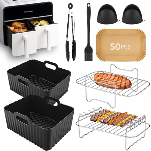 Dual Zone Heißluftfritteusen Zubehör Set für Ninja Foodi AF300EU,AF400EU,AF451EU,Innsky,Princess Dual Airfryer zubehör 7.6L-9.5L,10 Stück Zubehör Heißluftfritteuse