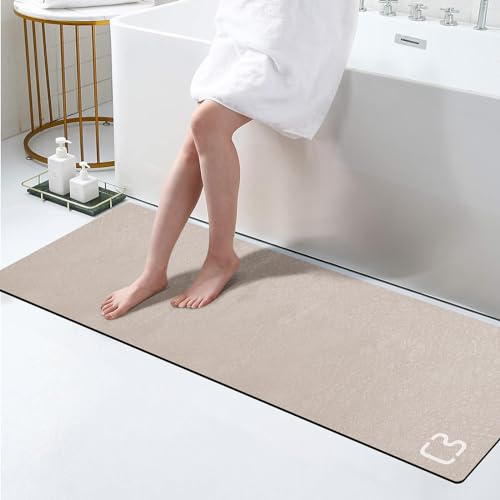RUERYA Taupe Diatomaceous Earth Bathtub Mat - 17 x 59 Extra Long, Super Absorbent, Non-Slip, Fast Dry, Large Stone Rug for Bathroom Floor, Tub, Shower, Sink