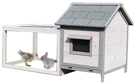 Großer Hühnerstall mit Auslauf Hühnerstall aus Holz Geflügelkäfig mit Nistkasten Abnehmbarem Tablett Outdoor 146cm×75cm×83cm