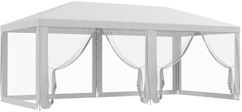 Outsunny Gazebo da Giardino 6x3 m, Tendone per Feste con 6 Pareti Rimovibili a Zanzariera e Anti UV, Bianco