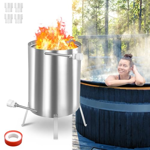 NAIZY Riscaldatore per piscina, in acciaio inox, con legna da ardere, 32/38 mm, attacchi per piscina, secchio riscaldato, per piscina e riscaldamento