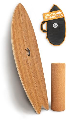 JUCKER HAWAII Balance Board Ocean Rocker Bamboo inkl. Korkrolle | Bambus Balance Board mit einmaligem Rocker Shape