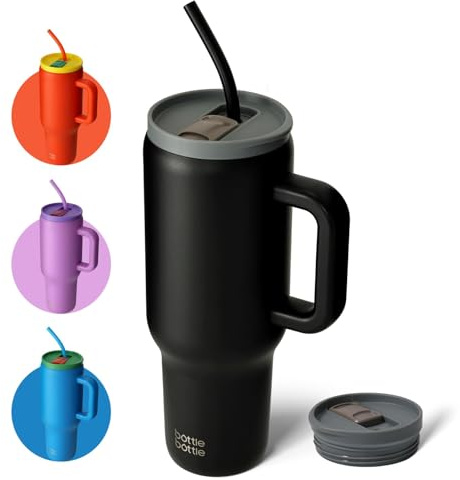 BOTTLE BOTTLE Gobelet de 1200 ml avec poignée et paille - Tasse de voyage sous vide en acier inoxydable avec paille - Bouteille d'eau sous vide en acier inoxydable pour cadeaux, fêtes, bureau, café