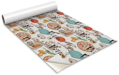 Wallfluent Matt Wallpaper Furniture Sticker Plastic Roll for Kitchen Living Room Covering Peel and Stick Contact Paper 100x50 cm / 39,4x33,1 inch Self Adhesive Cabinets - Cartoon Pizza Motif
