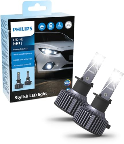 Philips Ultinon Pro3022 LED ampoule de phare automobile (H1), +100%, lumière blanche et froide à 6.000K, set de 2