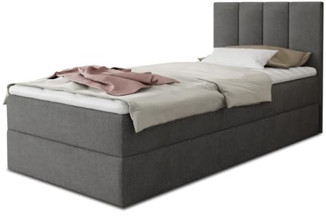 Sofnet Boxspringbett Star Mini mit Bettkasten, Bonell-Matratze und Topper - Einzelbett mit Matratzentopper, Polsterbett, Bett, Schlafzimmer, Jugendzimmer (Dunkelgrau (Kronos 22), 100 x 200 cm)