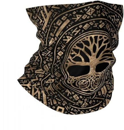 Nordic Runes Tree of Life Printed Tube Bandana - Viking Celtic Knot Yggdrasil Graphics Neck Gaiter for Women Men - Summer Vintage Outdoor Sports Bicycle Cycling Mask Brown