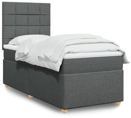 Homgoday Bett Bettgestell Rahmen, Bettrahmen, Rahmen für Wohnzimmer Schlafzimmer, Federbett mit Matratze Dunkelgrau 90 x 190 cm Stoff Model3293436