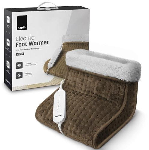 KEPLIN Electric Foot Warmer - 9 Adjustable Temperature Settings, 90-Min Auto Shut-Off Timer, Overheat & Overcurrent Protection, Soft Fleece Lining, Washable Inner Sleeves (32x28x26cm) (Brown, 1 Pack)
