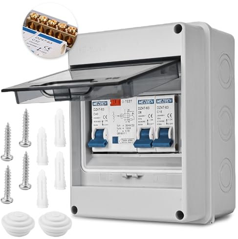 PRITOK Consumer Unit: Garage Consumer Unit with Assembly Tool, IP65 Waterproof Consumer Unit, Plastic Leakage Circuit Breaker with Fuse Box for Garage, Caravan, Workshops (2 Way)