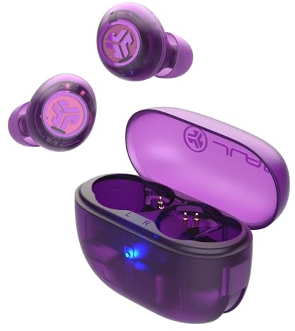 JLab Go Pop ANC Active Noise Cancelling Earbuds, Bluetooth Earphones, 24+ Hr Playtime Wireless Headphones, IP55 Sweat-Resistant In Ear Buds with Microphone & Multipoint, Transparent Purple