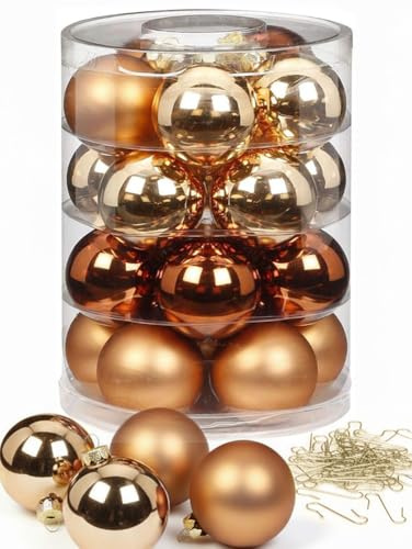 Inge Glas Weihnachtskugeln mit Haken | Schöne Christbaumkugeln aus Glas | Set 20 Kugeln und 40 Aufhänger | Christbaumschmuck Weihnachtsbaumkugeln (Winter Toffee | braun)