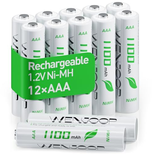 WENJOOP Rechargeable AAA Batteries 12 Pack – 1100mAh NiMH 1.2V High Capacity, Pre-Charged & Low Self Discharge Triple A Batteries for Toys, Remotes, Flashlights (No Hg/Cd/Pb)