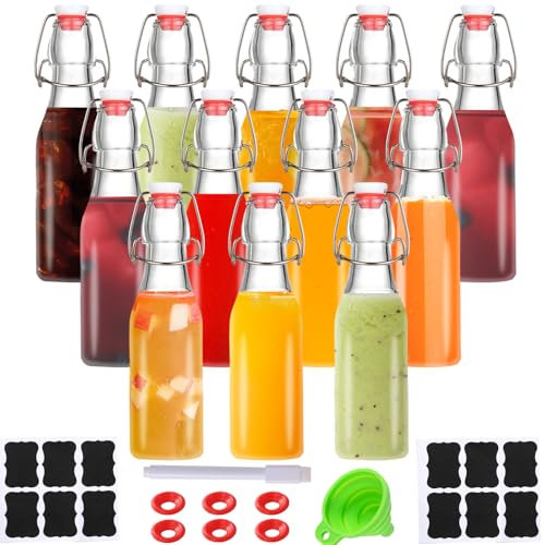 VSWINGBO Confezione da 12 bottiglie di vetro da 226,8 g, con tappo a scatto, con coperchio per fermentazione casalinga, kombucha, kefir, estratto di vaniglia, succo, tè, bevande, soda, oli, aceto,