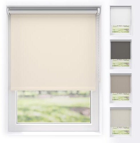 EFIXS Verdunkelungsrollo Silver Reflex mit & ohne Bohren, Breiten: 60-240, Höhe 190 cm, Hier: 60 x 190 cm, Cremeweiss, Premium Rollo Verdunkelung mit Kettenzug, Thermo Rollo zum Klemmen, Thermorollo