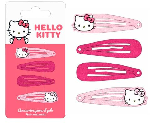 Hello Kitty Glitzernde Haarspangen für Mädchen, 5,1 cm Metall rutschfeste Clips mit zwei dekorativen Charms, stilvolle Haarschmuck, 4 Haarspangen