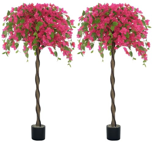 HOMCOM Artificial Plants Murraya, 120 cm Red Fake Plants in Pot 2-Pack | Artificial Blossom, Large Artificial Tree with Flowers, Home House Office Outdoor Garden Decoration