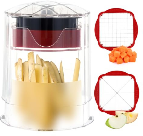 Potato Chipper Chip Cutter with 2 Blades - French Fry Cutter for Quick Slicing, Manual Vegetable Chopper for Potatoes, Fruits & Veg - Easy Clean Stainless Steel Kitchen Tool for Home Fries & Salads