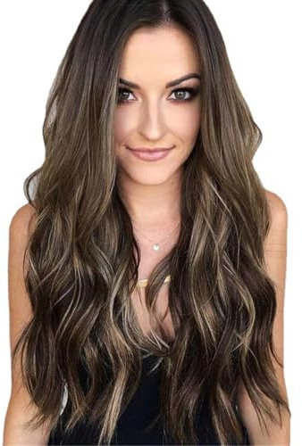 DKDDSSS Lunghe Parrucche Ondulate Ombre Parrucche Bionde Scure per Donne, 60 cm Parrucca Ondulata Lunga Marrone Resistente al Calore Parrucca Sintetica per Quotidiano Partito Cosplay