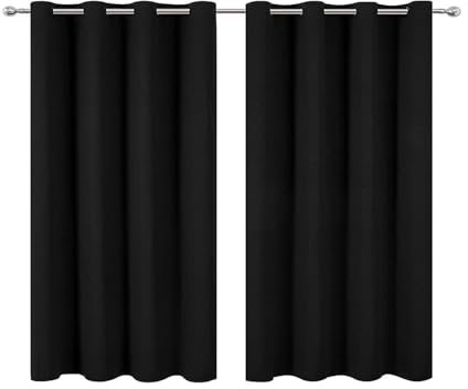 NINGBAI Gardinen Blickdichte Vorhänge 200 x 70 cm Isolierend Kälteschutz Sonnenschutz Vorhang Blickdicht mit Ösen für Jedes Fenster, Schwarz